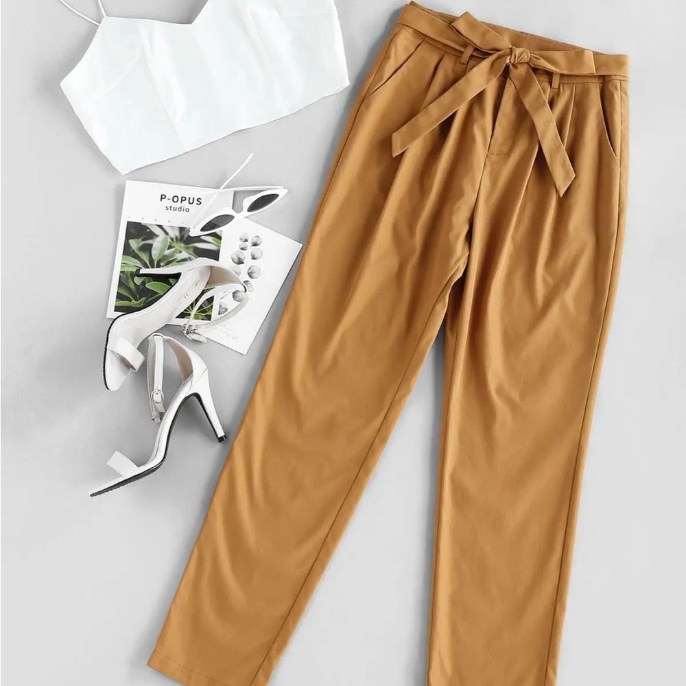 Anthropologie Cartonnier Pants Tie Bow High Waist Cropped Ankle Teak Caramel